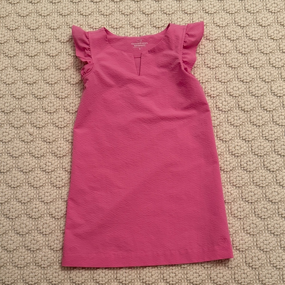 Vineyard Vines Girls Pink Ruffle Sleeve Shift Dress
